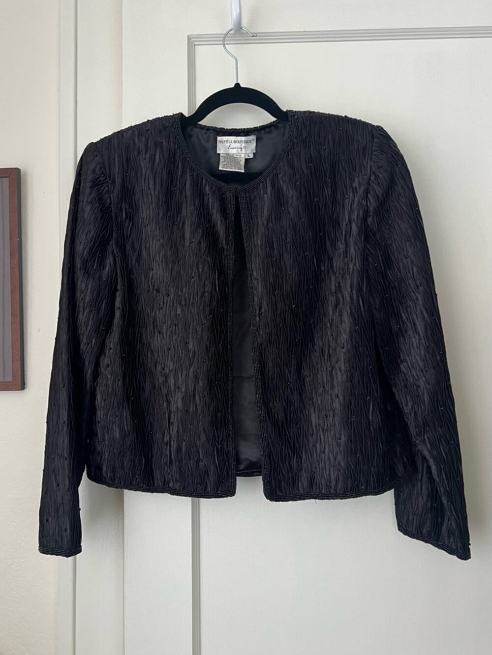 Vintage Papell Boutique Beaded Black Open Jacket